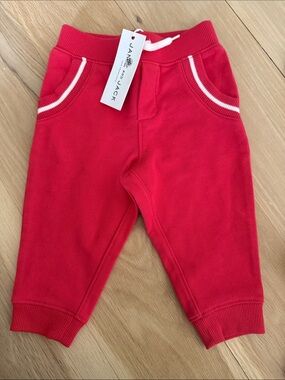 Janie and Jack Bright Red Kids Sweatpants with White Trim